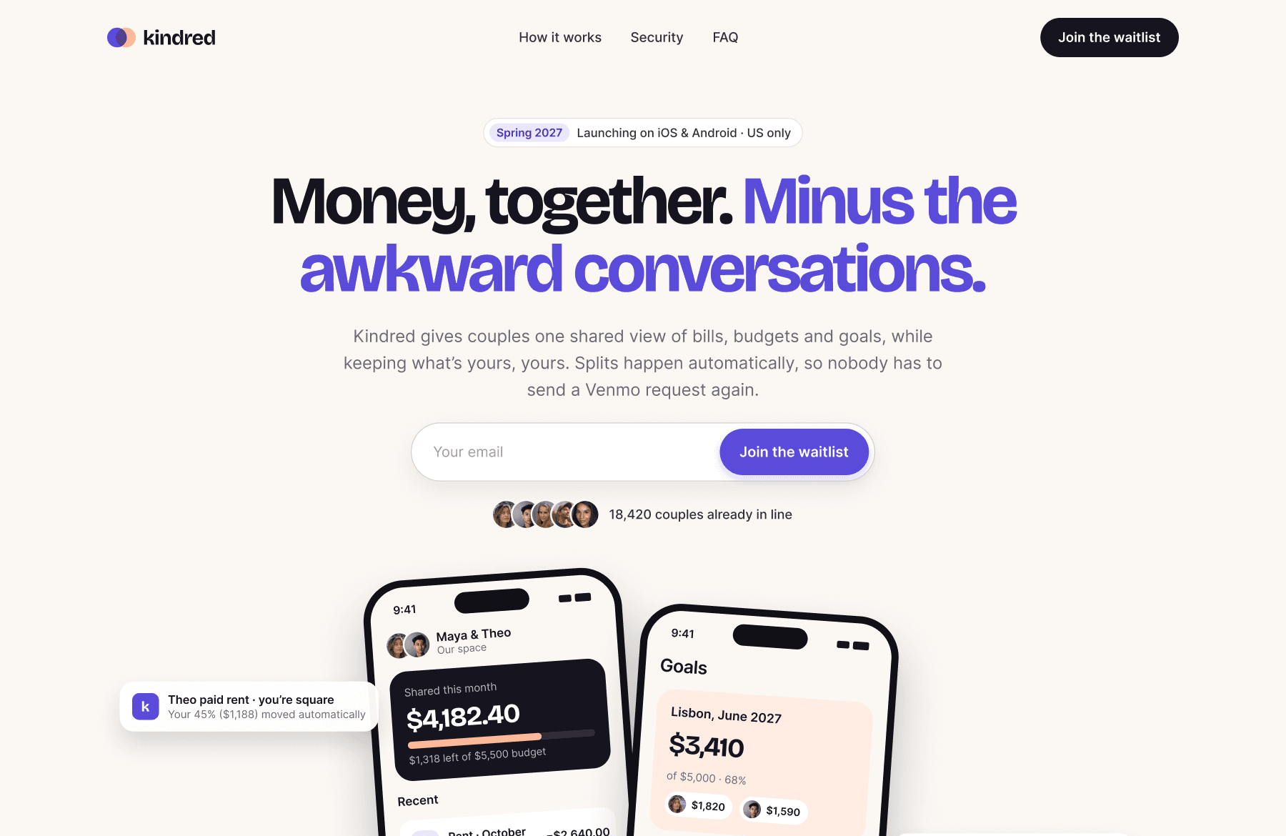 Kindred landing page