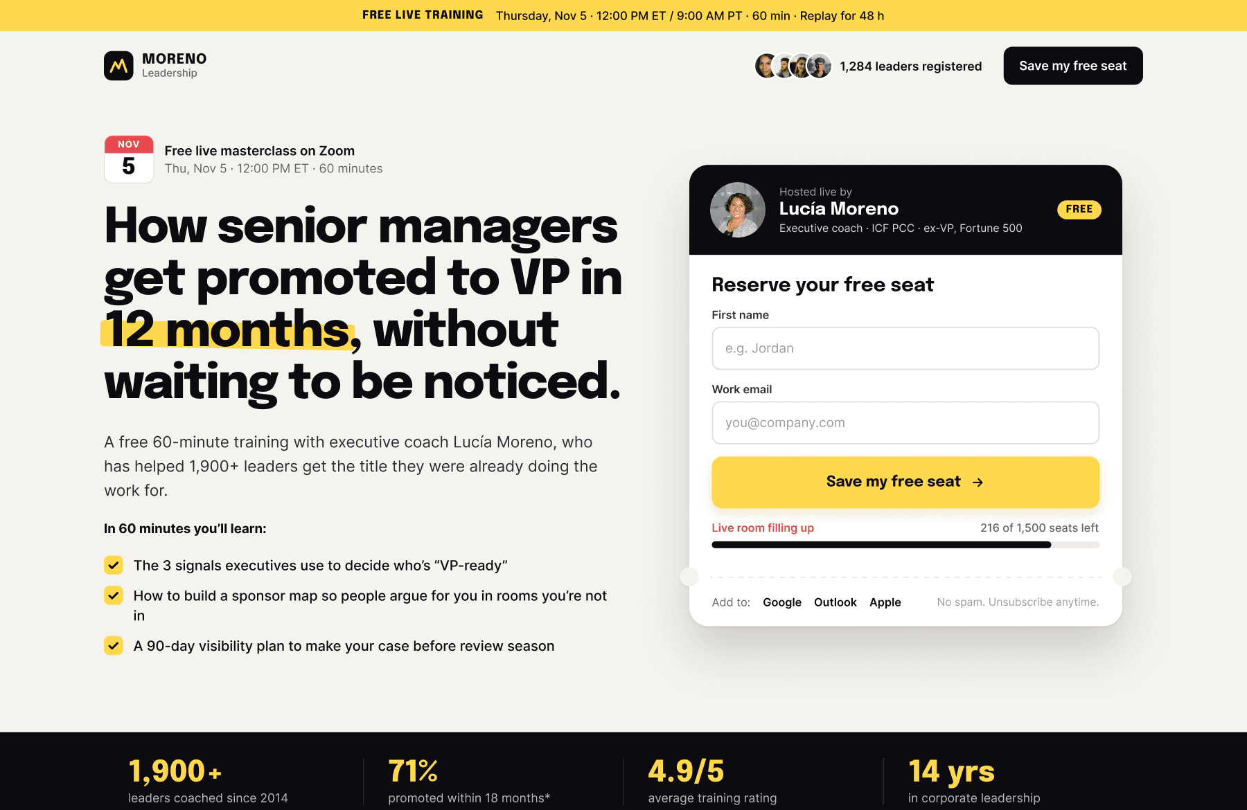 Moreno landing page